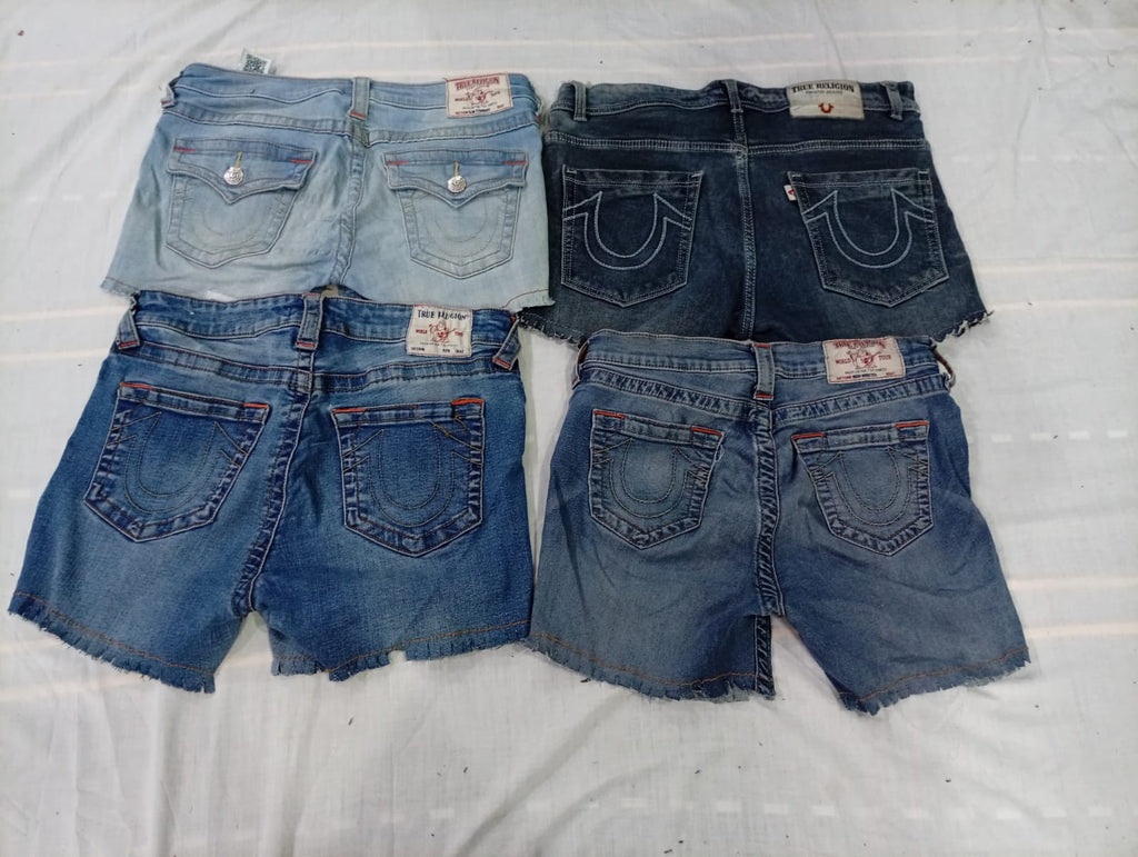 CR10764 Upcycled True Religion Mini Denim Shorts