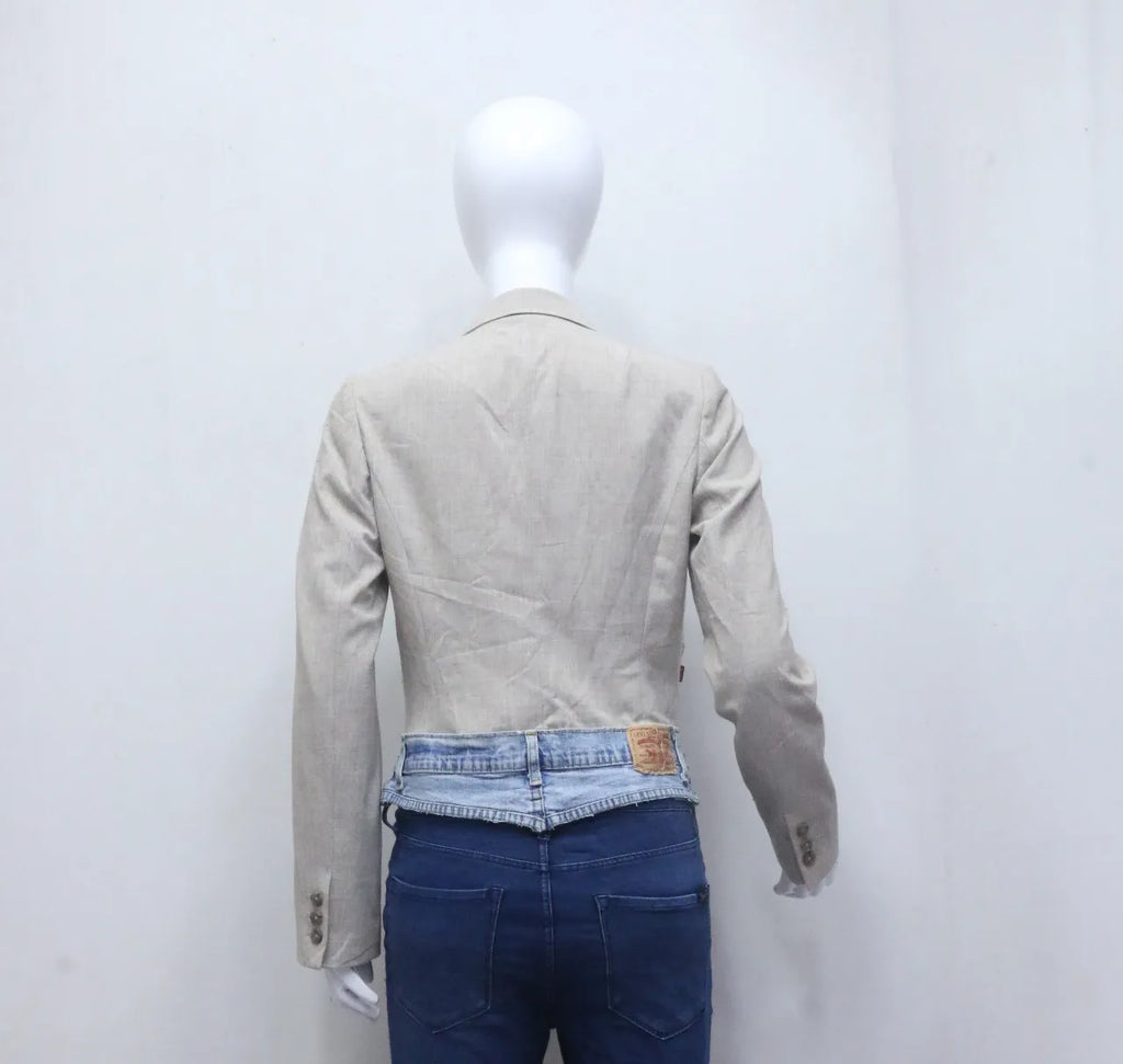 CR751 The Upcycled Denim-Patch Cropped Blazer