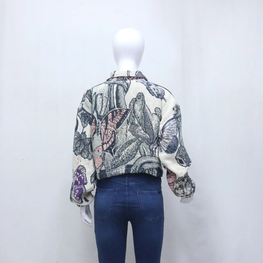 CR955 UPCYCLED Tapestry Crop Jacket – Floral Art Zip-Up