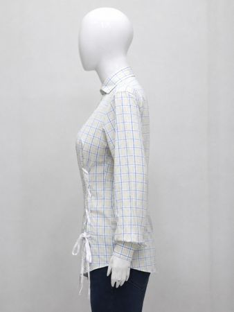 CR2054 UPCYCLED LACE-UP WAIST PLAID SHIRT