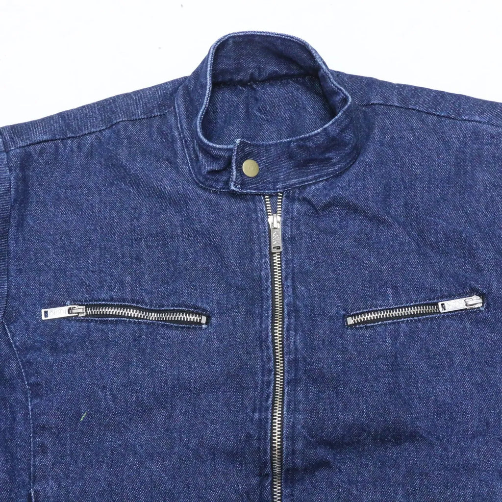 CR670 Upcycled iker Denim Jacket / Zip-Up Denim Jacket