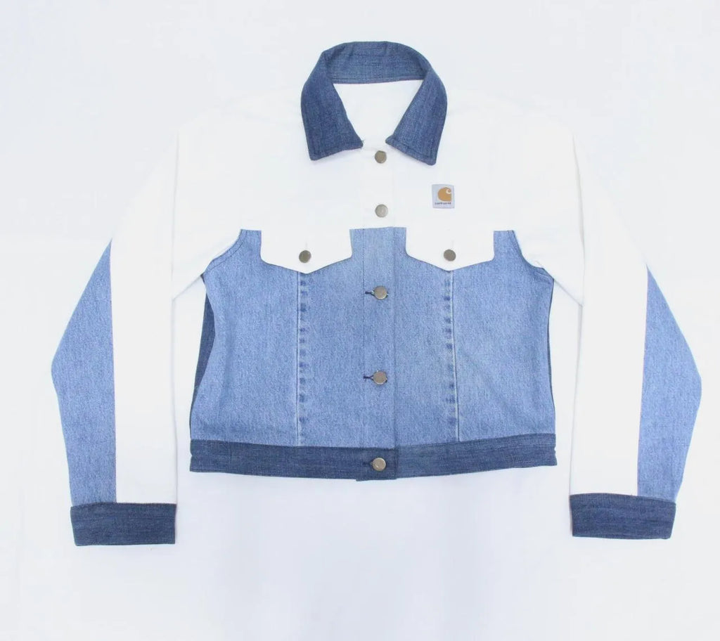 CR1193 Upcycled Cropped Denim Panel Jacket