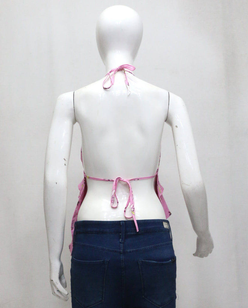 CR1948 UPCYCLED TIERED RUFFLE HALTER TOP