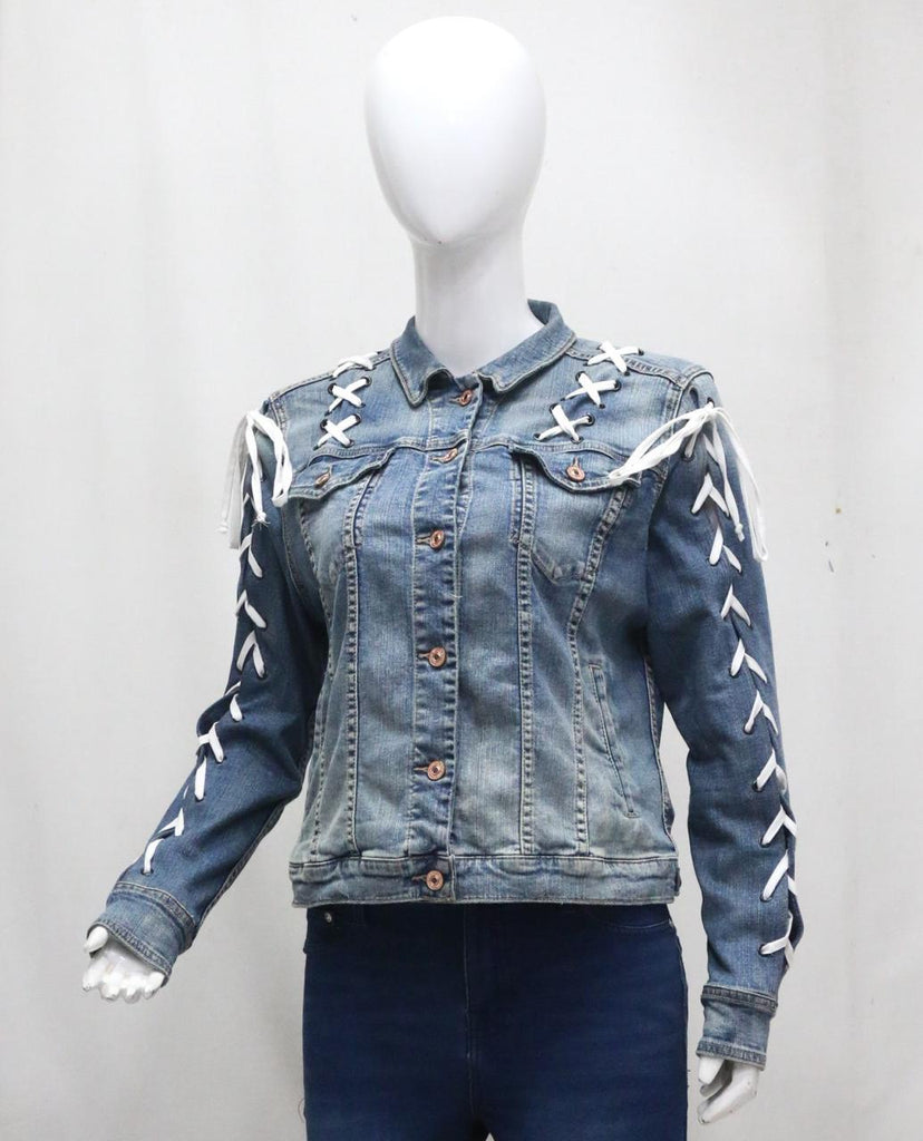 CR1813 UPCYCLED LACE-UP DENIM JACKET