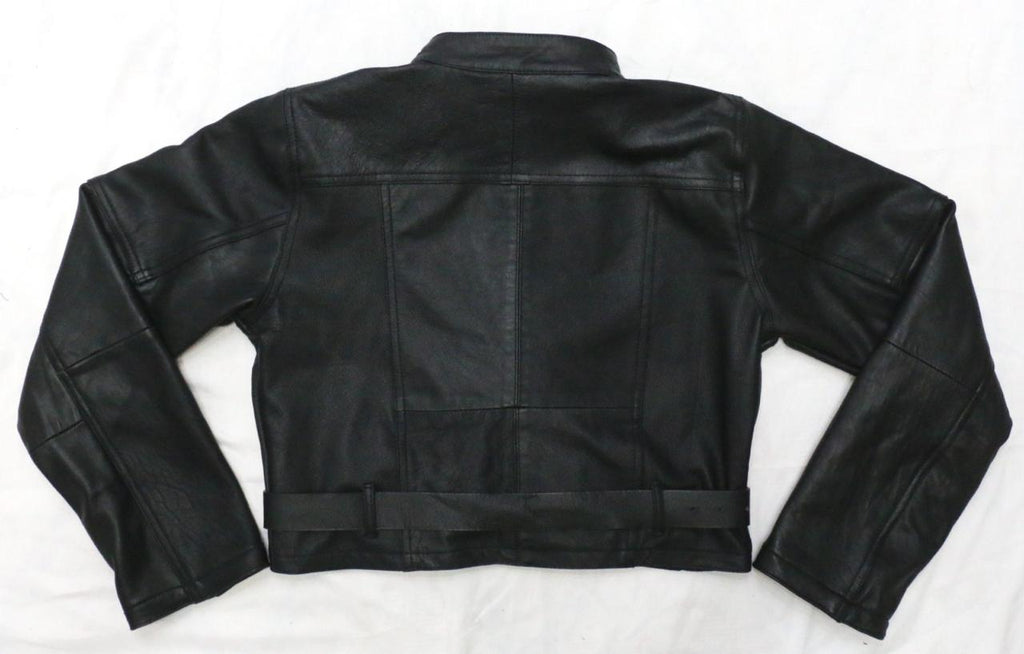CR2057 UPCYCLED HARLEY-STYLE CROPPED MOTO LEATHER JACKET