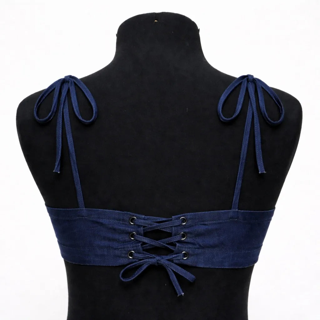 CR1435 Rework Lace-Up Tie Strap Bralette – Bow Detail (Y2K Summer Top)