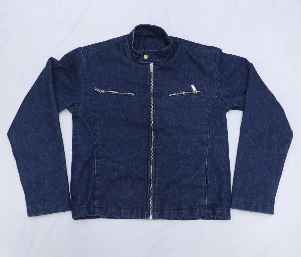 CR670 Upcycled iker Denim Jacket / Zip-Up Denim Jacket