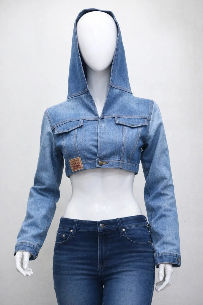 CR1445 Cropped Denim Hoodie Jacket – Slim Fit