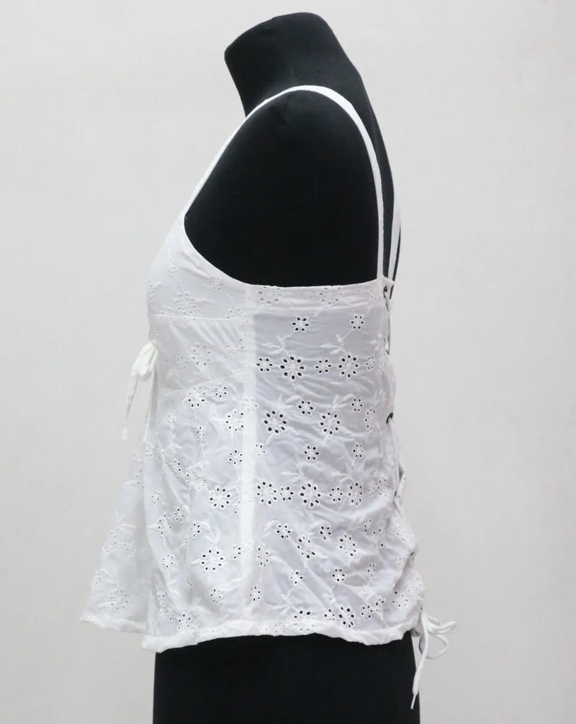CR1539 Upcycled Eyelet Lace Corset Top