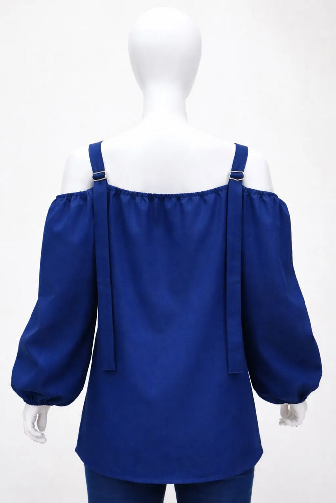 CR1447 Upcycled Off-Shoulder Denim Top