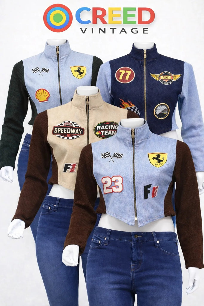 CR1143 Upcycled Racing Patch Crop Jacket