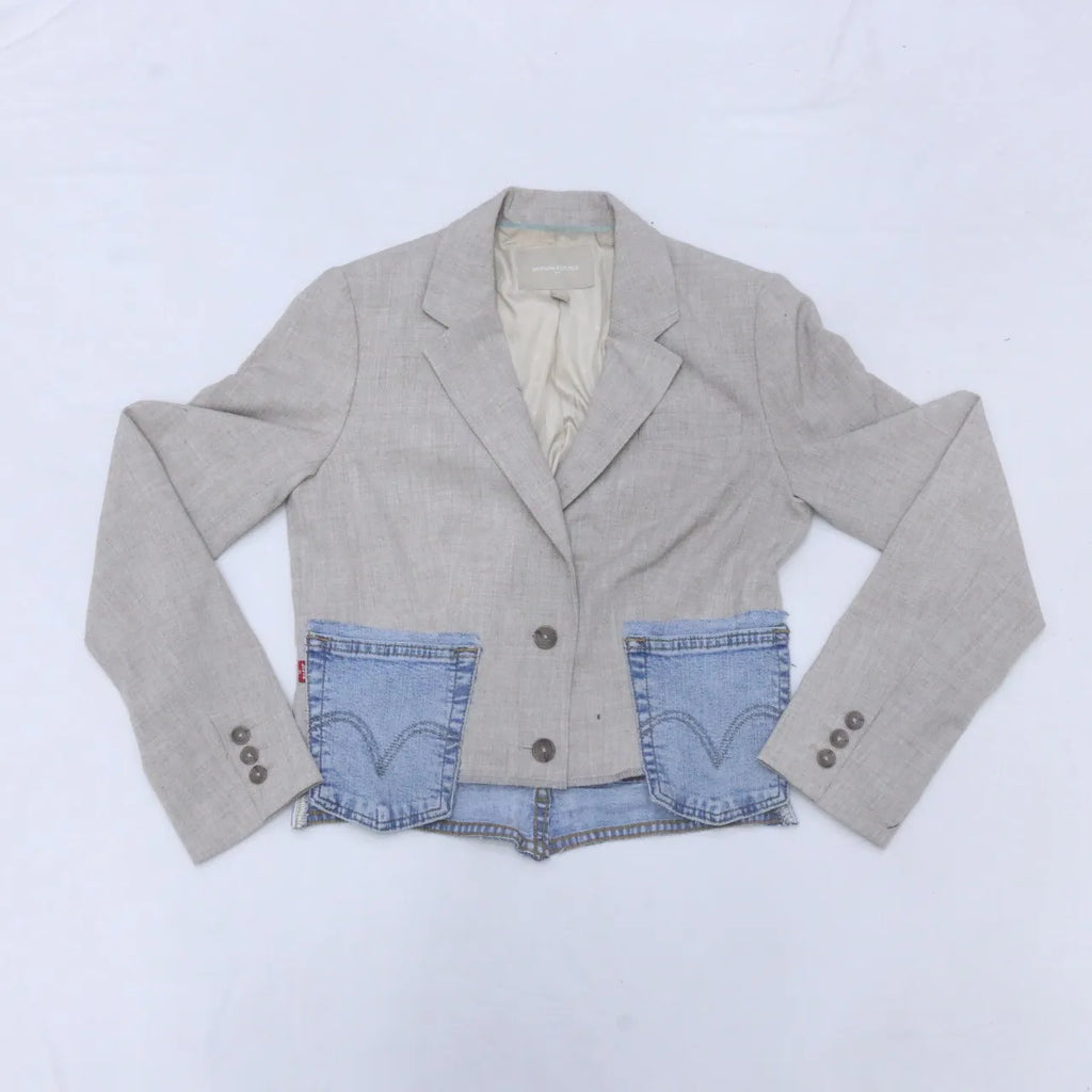 CR751 The Upcycled Denim-Patch Cropped Blazer