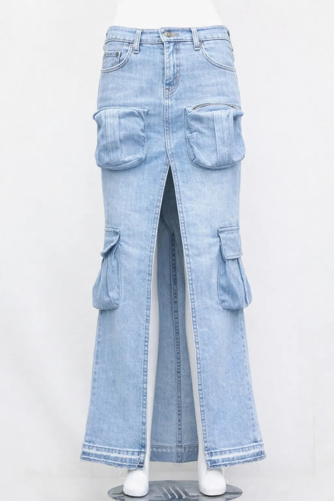 CR1129 Upcycled Utility Split Denim Skirt