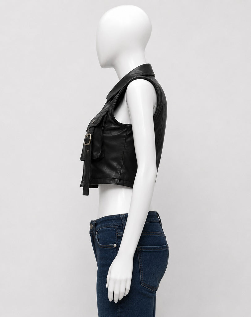 CR1865 UPCYCLED UTILITY CROPPED LEATHER VEST