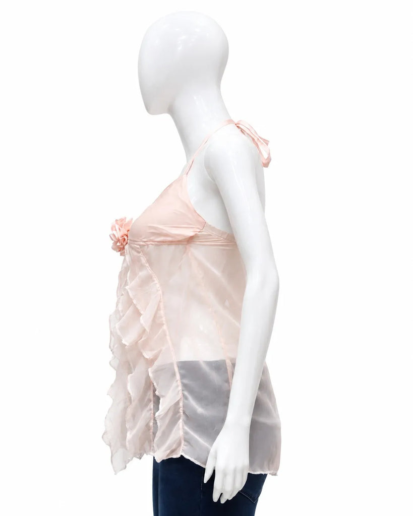 CR1650 UPCYCLED HALTER RUFFLE CAMI TOP