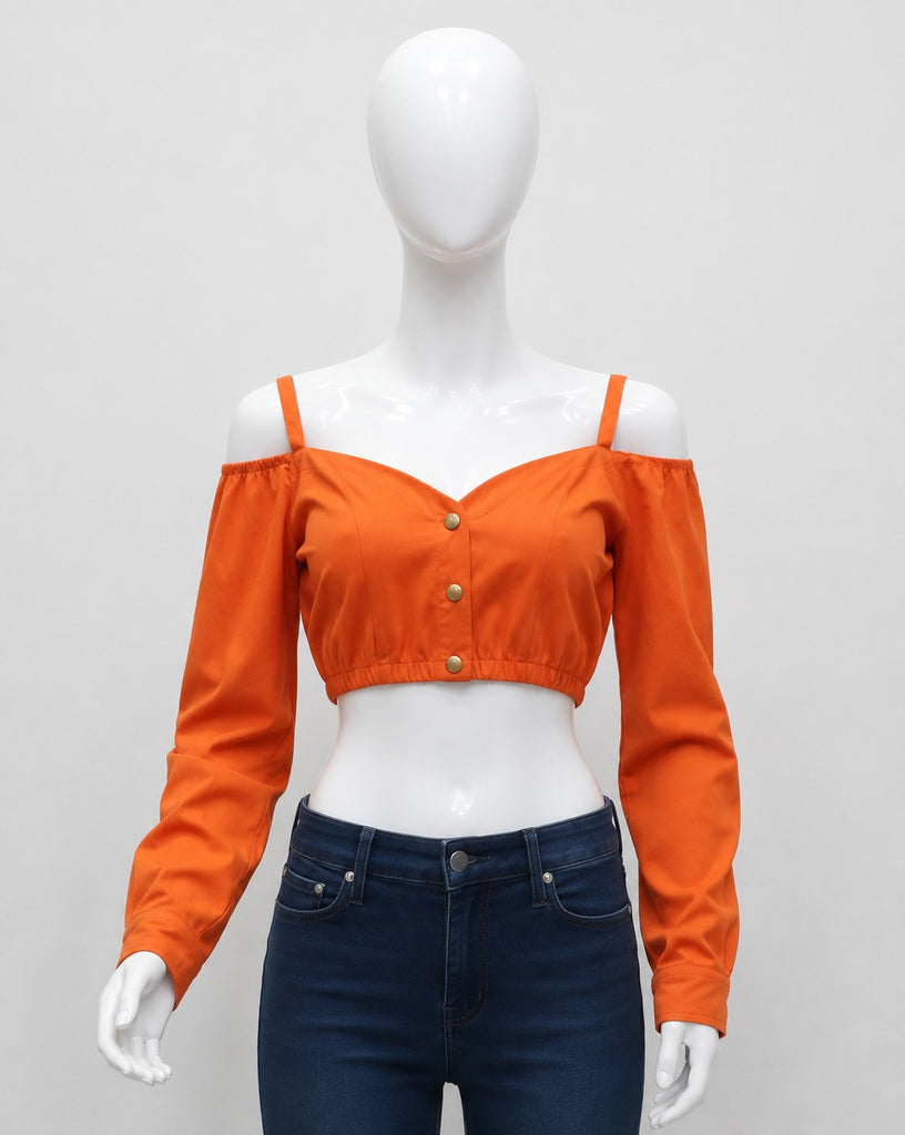 CR1926 UPCYCLED OFF-SHOULDER CROP TOP