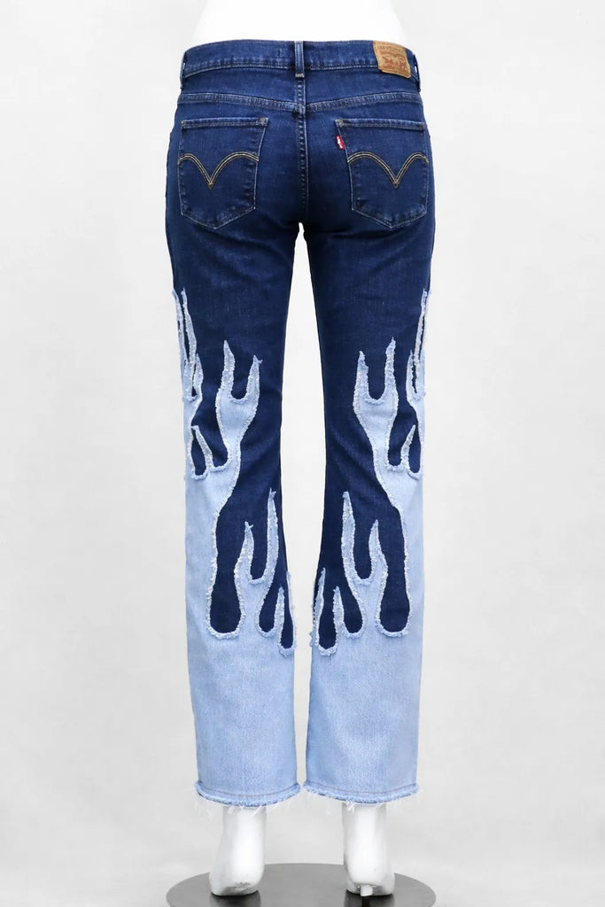 CR1689 UPCYCLED FLAME PANEL DENIM JEANS