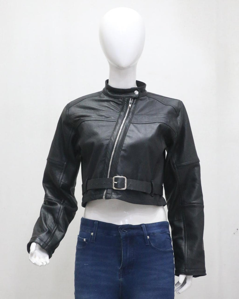 CR2066 UPCYCLED CROPPED MOTO LEATHER JACKET