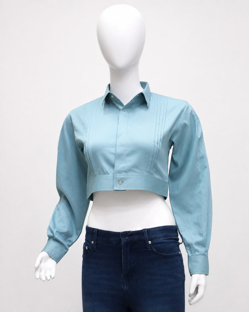 CR1982 UPCYCLED PINTUCK CROPPED SHIRT
