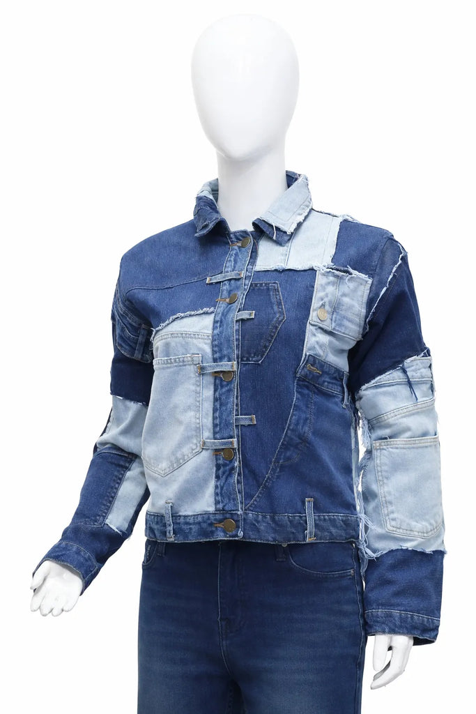 CR1443 Upcycled Denim Patch Jacket