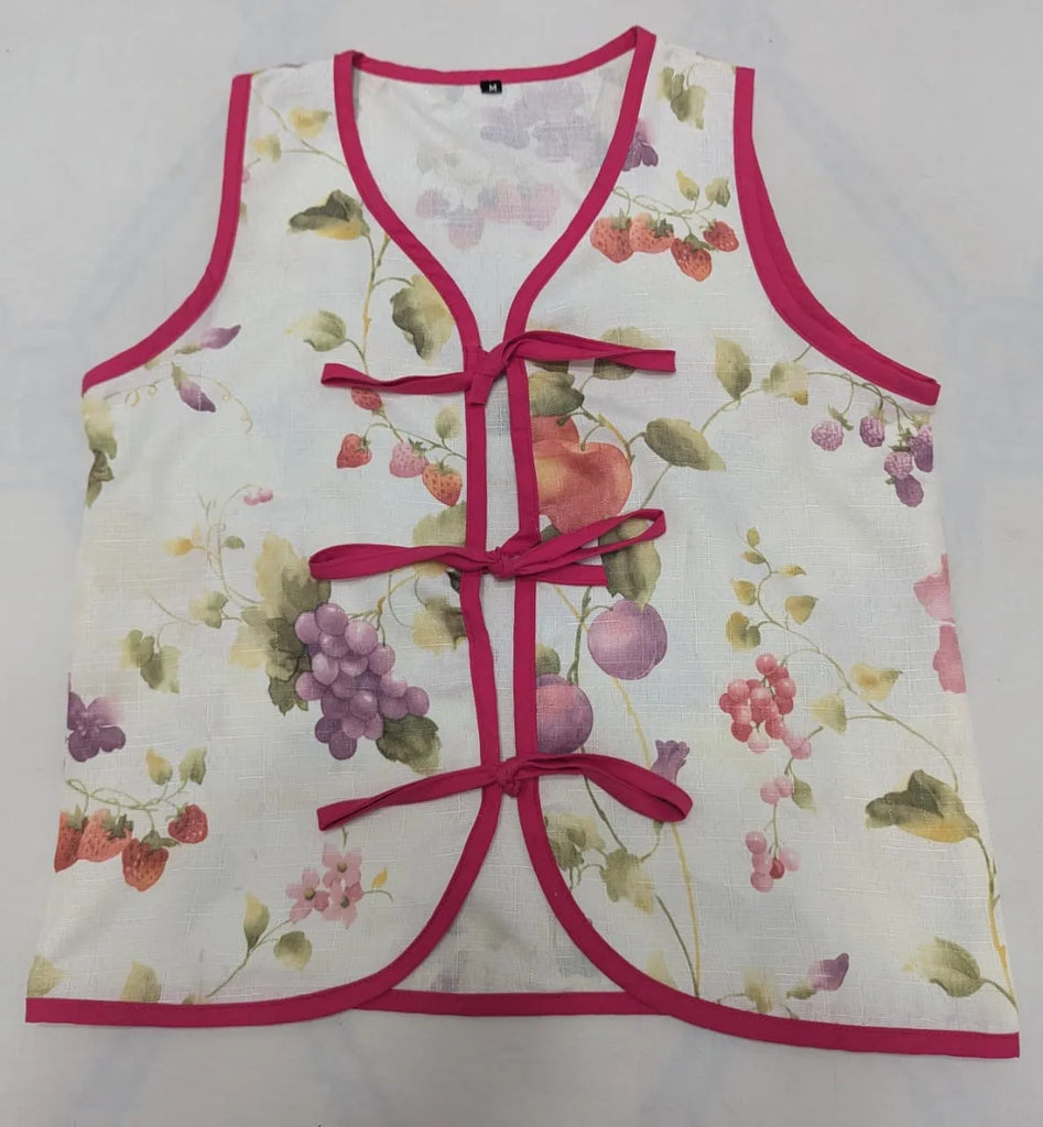 CR1628 UPCYCLED FLORAL TIE FRONT VEST