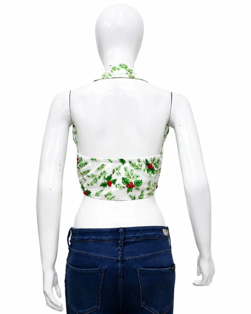 CR1595 Upcycled Tie Front Halter Top