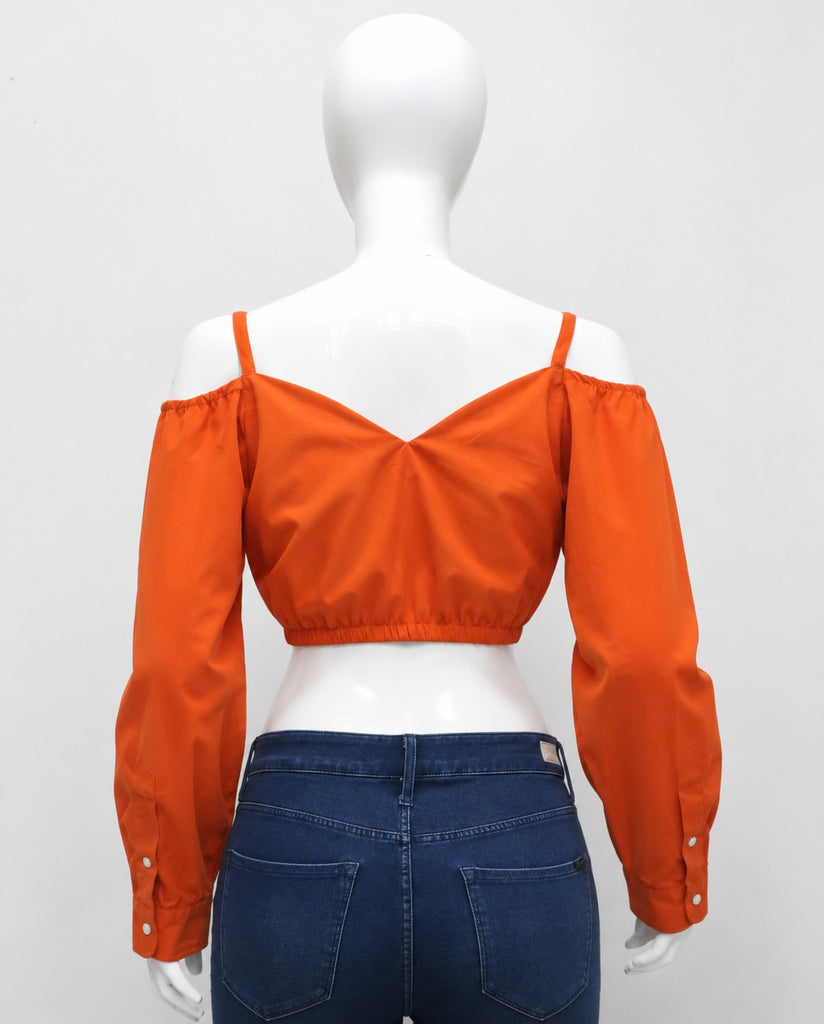 CR1926 UPCYCLED OFF-SHOULDER CROP TOP