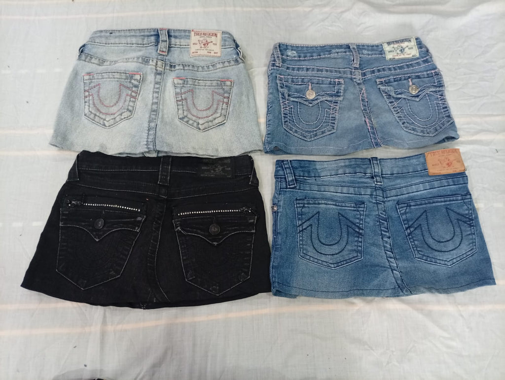 CR10593 Upcycled True Religion Mini Denim Skirts