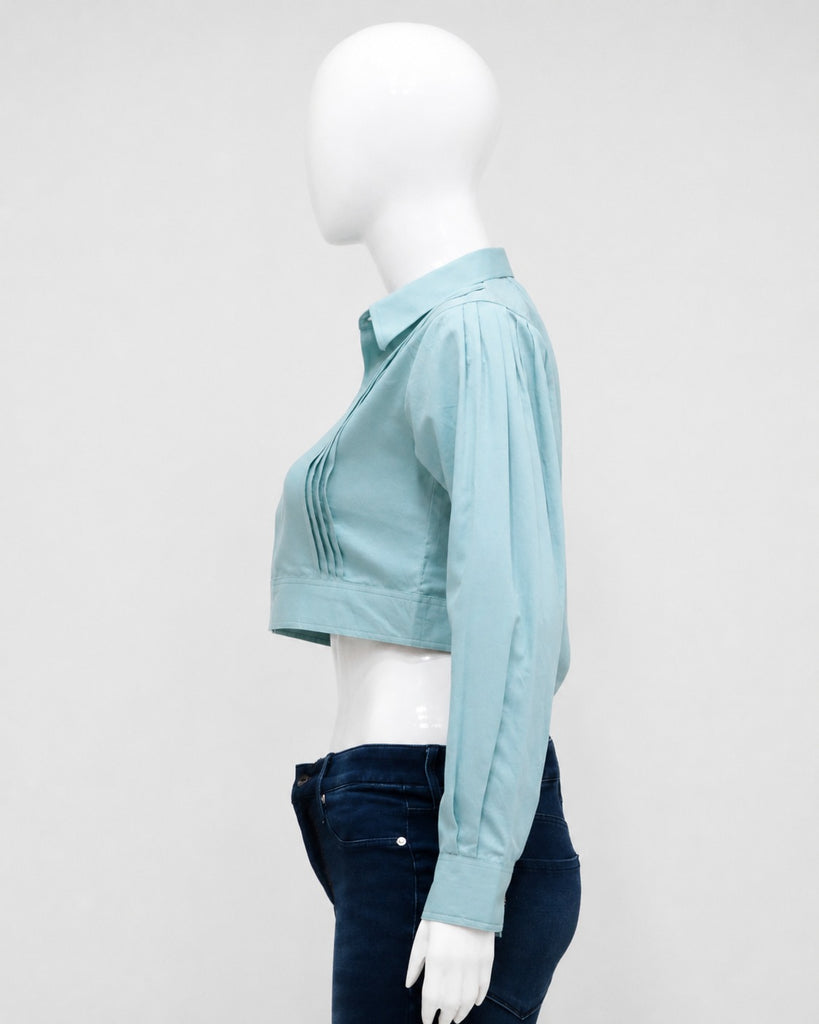 CR1982 UPCYCLED PINTUCK CROPPED SHIRT
