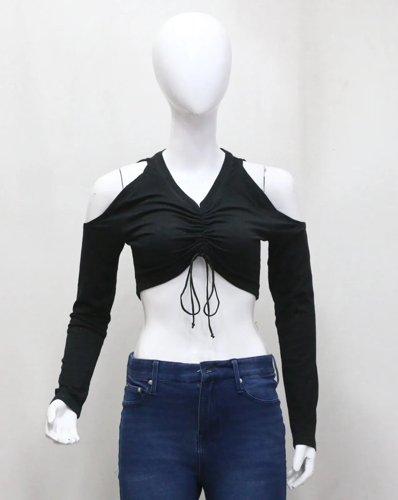 CR1414 Ruched Cut-Out Crop Top