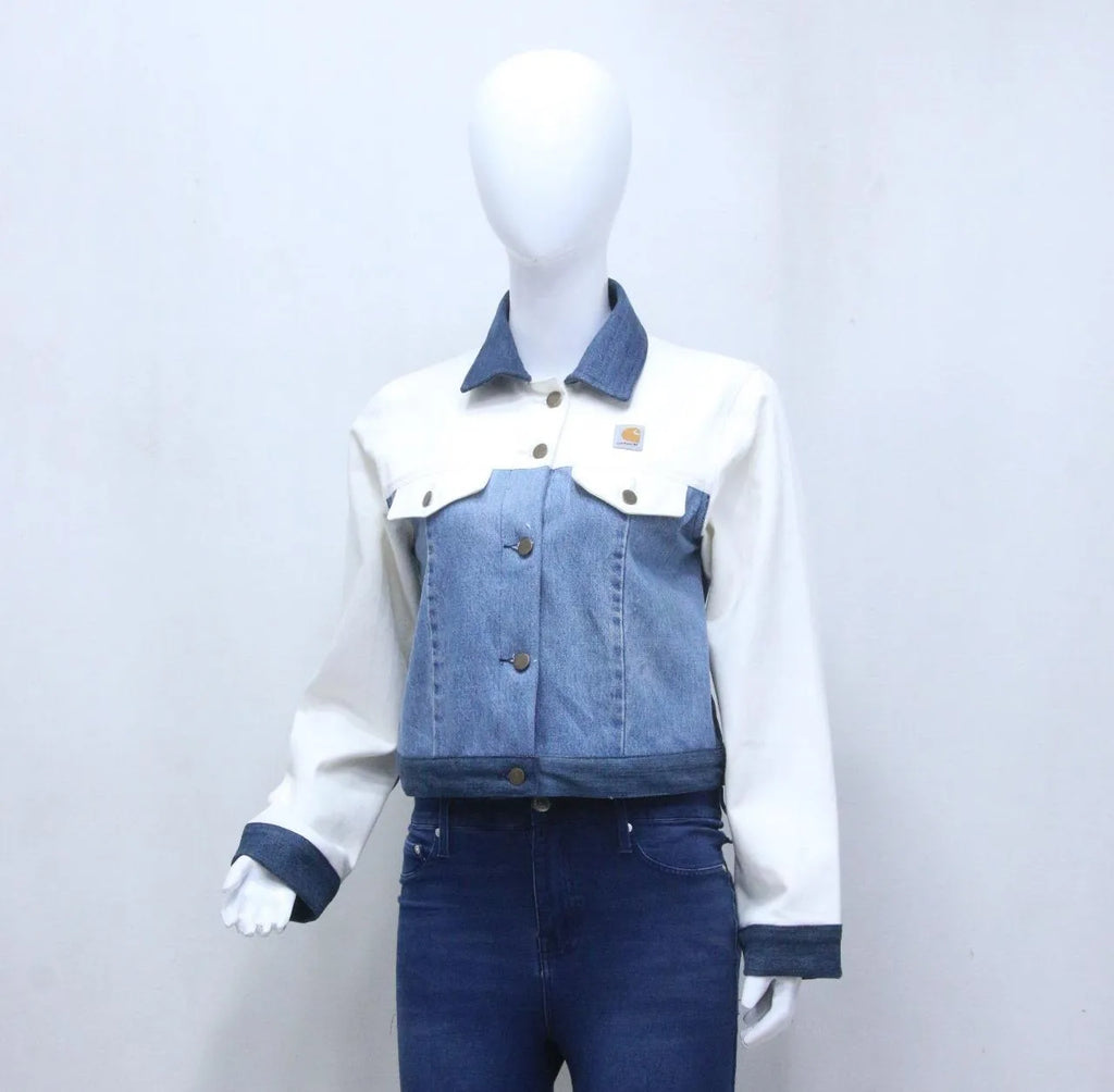 CR1193 Upcycled Cropped Denim Panel Jacket