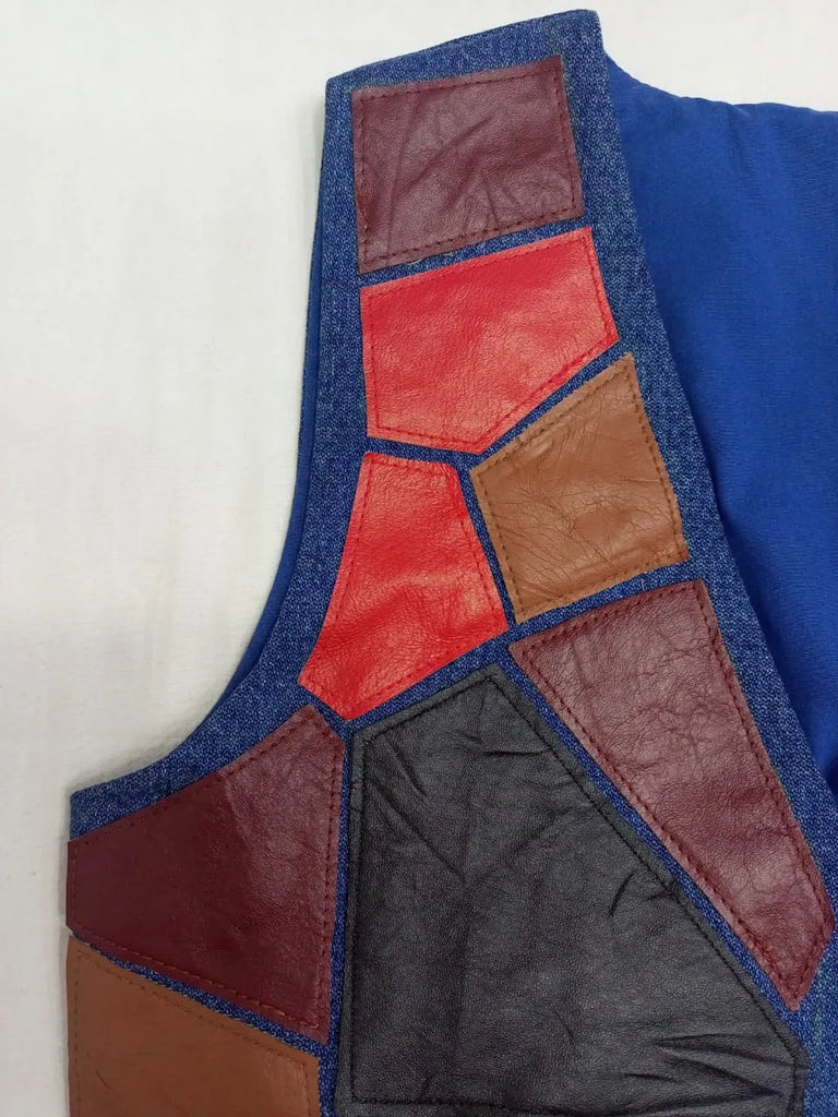 CR951 Upcycled Patchwork Leather Vest – Multi Panel Vintage Rework