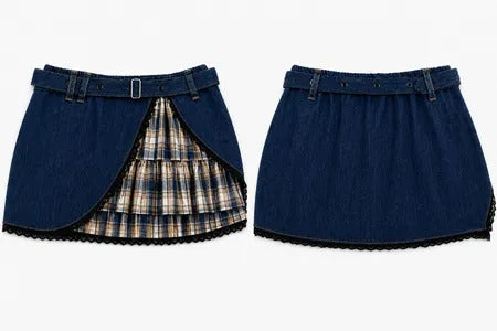 CR1840 Upcycled Denim Layered Skirt