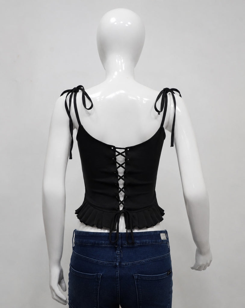 CR1918 UPCYCLED LACE-UP PEPLUM CAMI TOP
