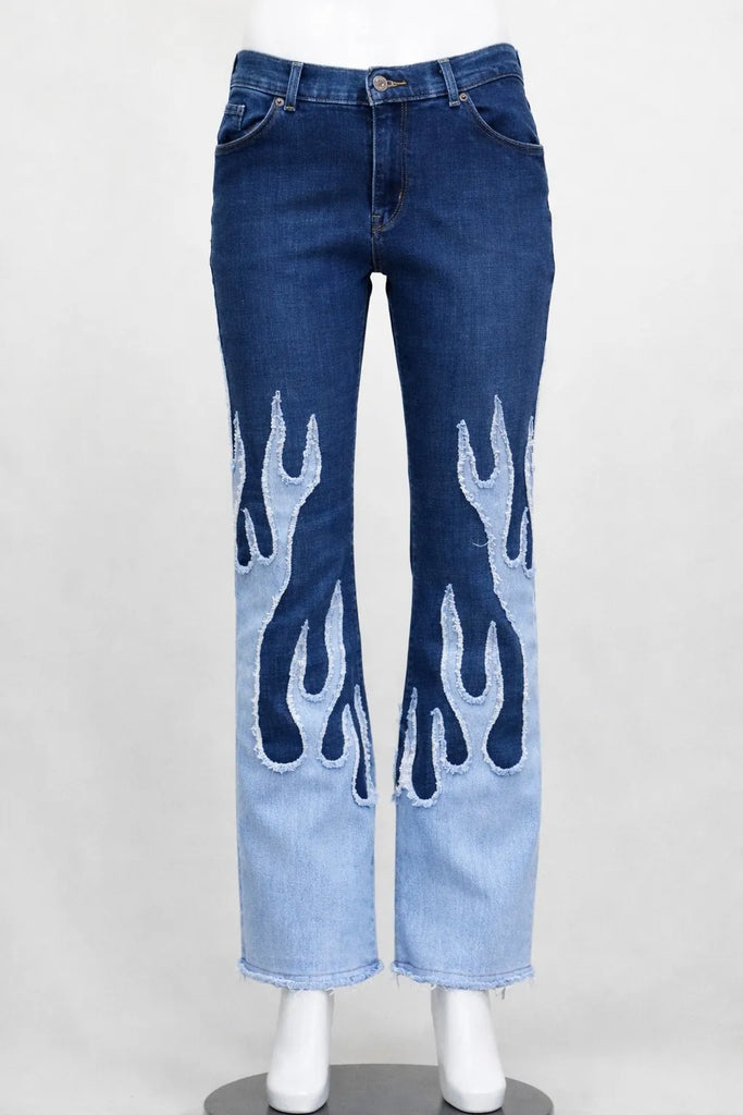 CR1689 UPCYCLED FLAME PANEL DENIM JEANS