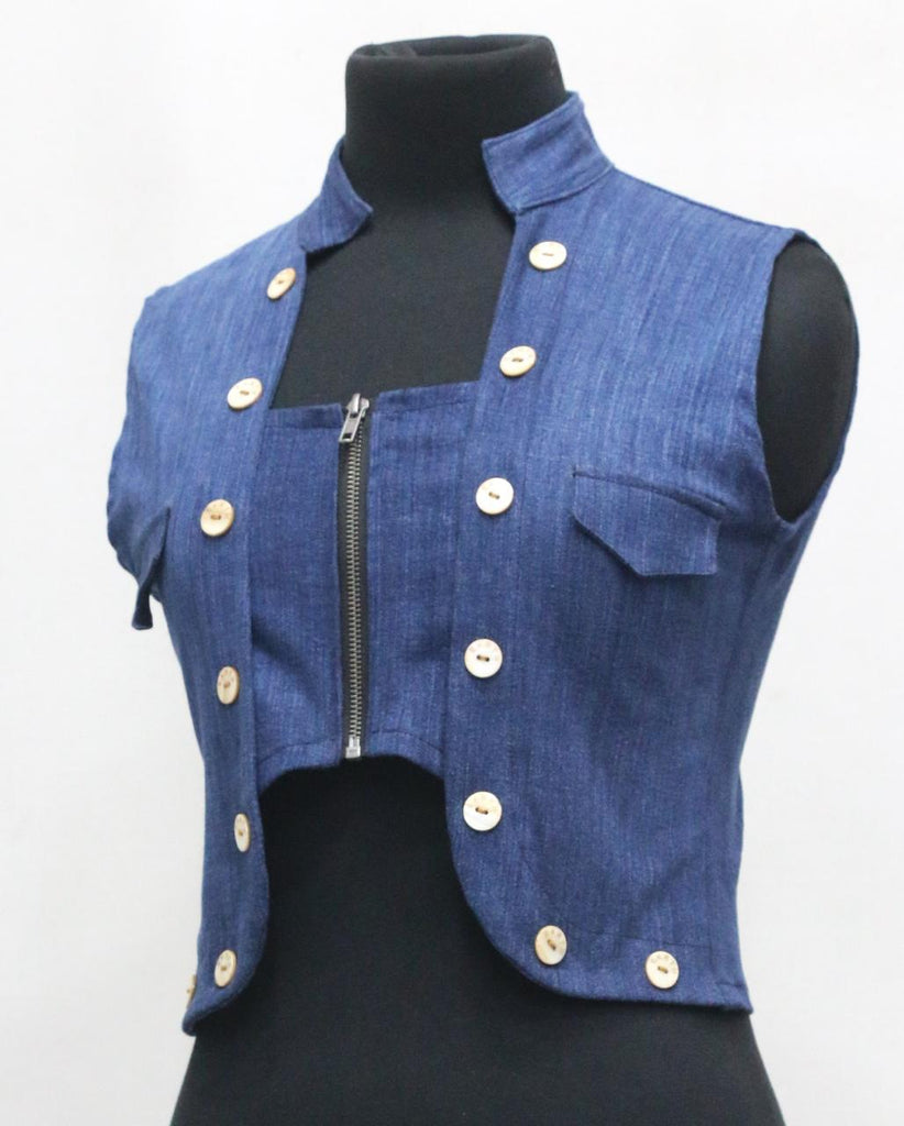 CR1844 UPCYCLED BUTTON DETAIL DENIM VEST