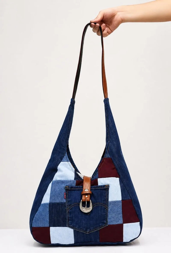 CR1543 Upcycled Denim Patchwork Shoulder Bag