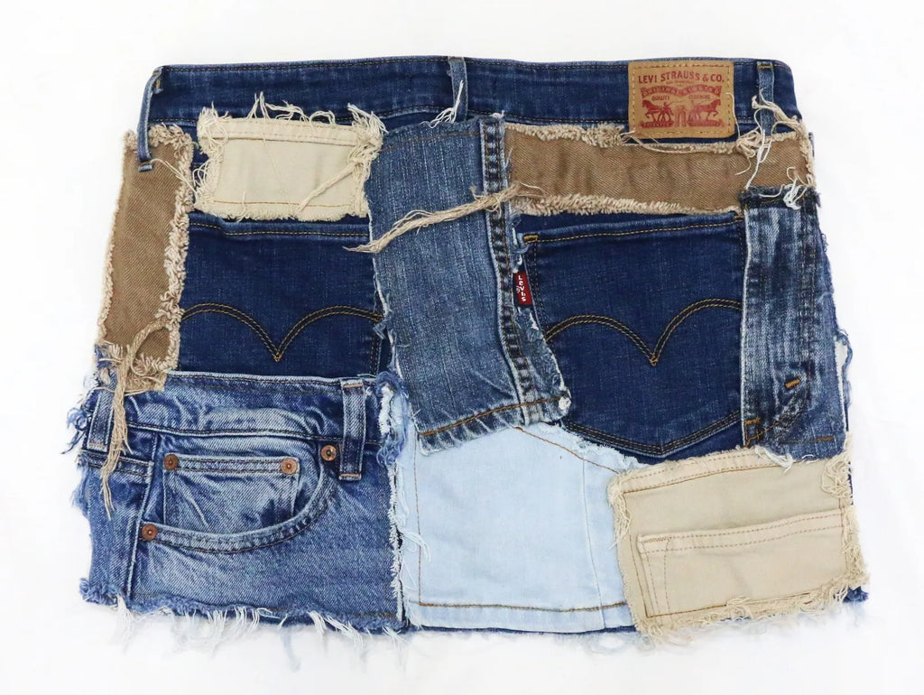 CR1555 Upcycled Denim Patchwork Skirt