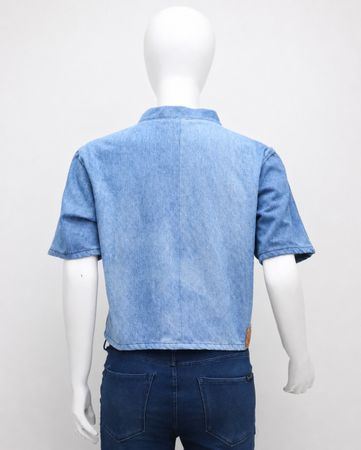 CR2147 UPCYCLED DENIM VARSITY CROP TOP