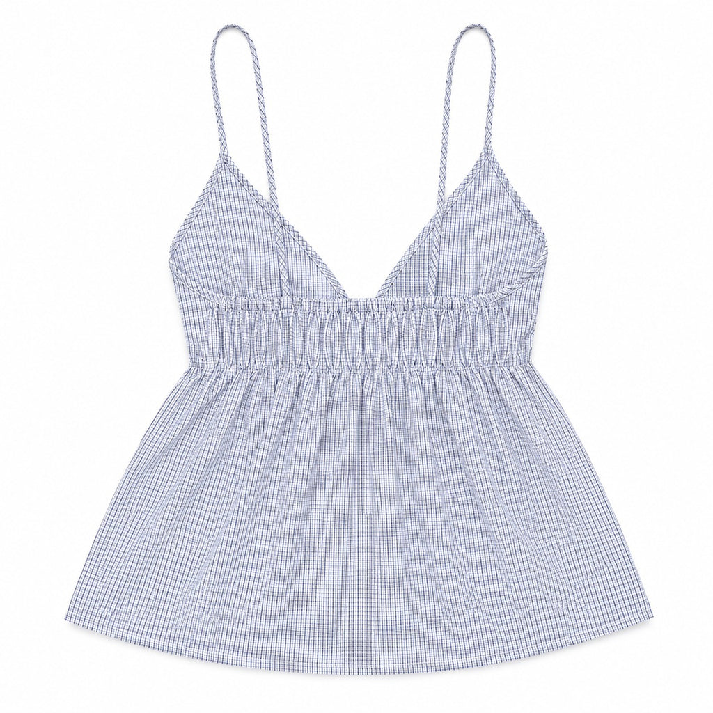 CR2053 UPCYCLED SHIRRED V-NECK BABYDOLL CAMISOLE TOP