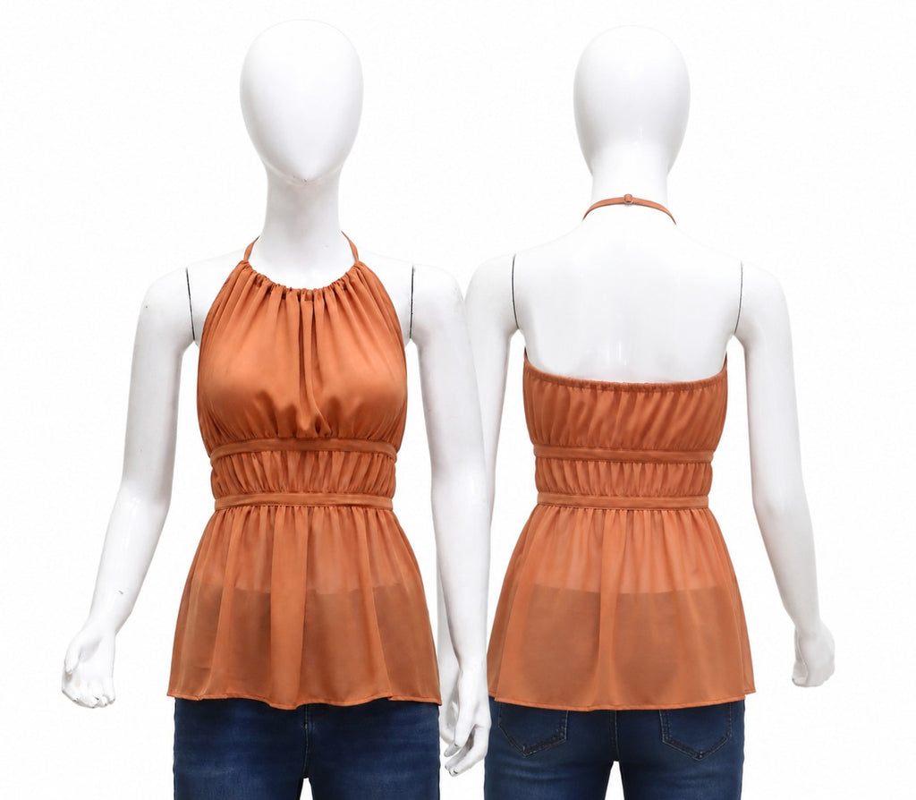 CR2026 UPCYCLED GATHERED HALTER PEPLUM TOP
