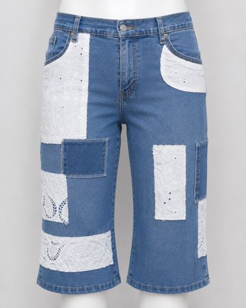 CR1951 Upcycled Lace Patch Denim Shorts