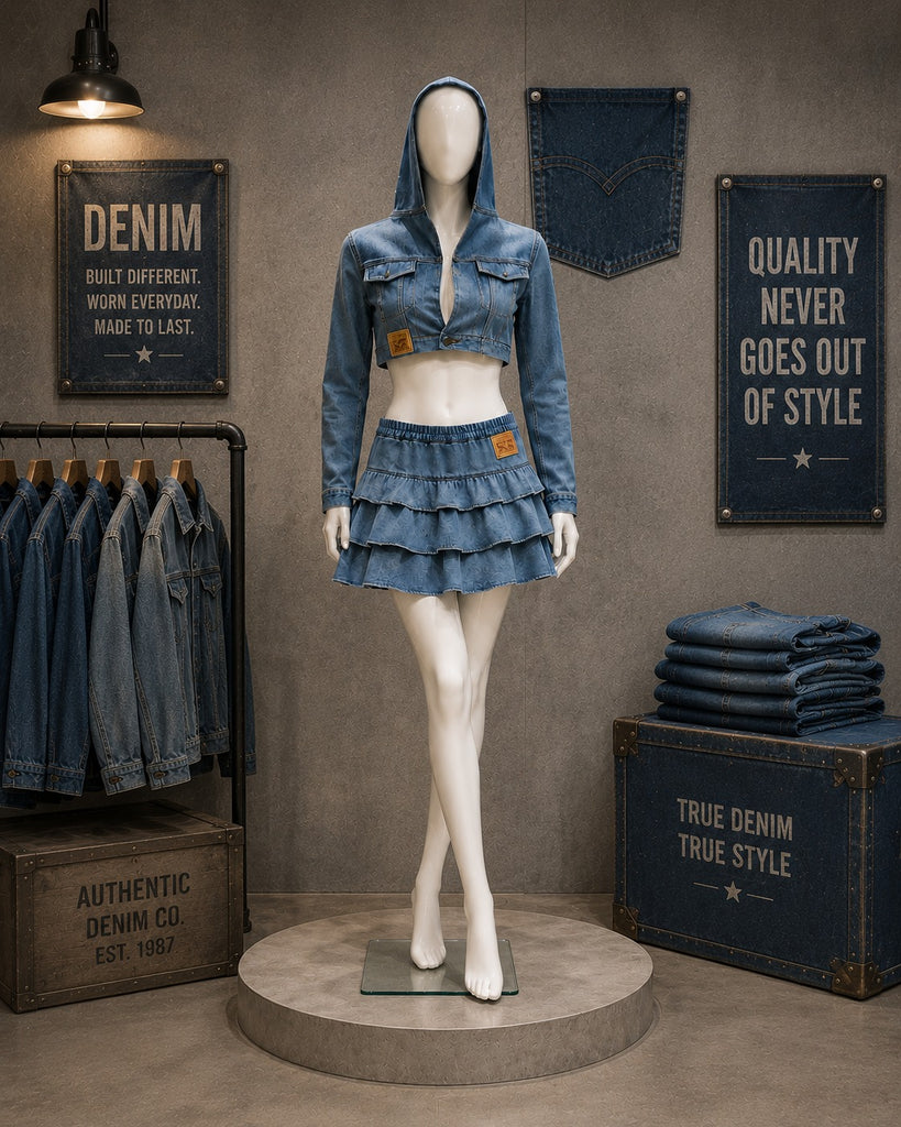 CR1601 Upcycled Denim Co-Ord Set