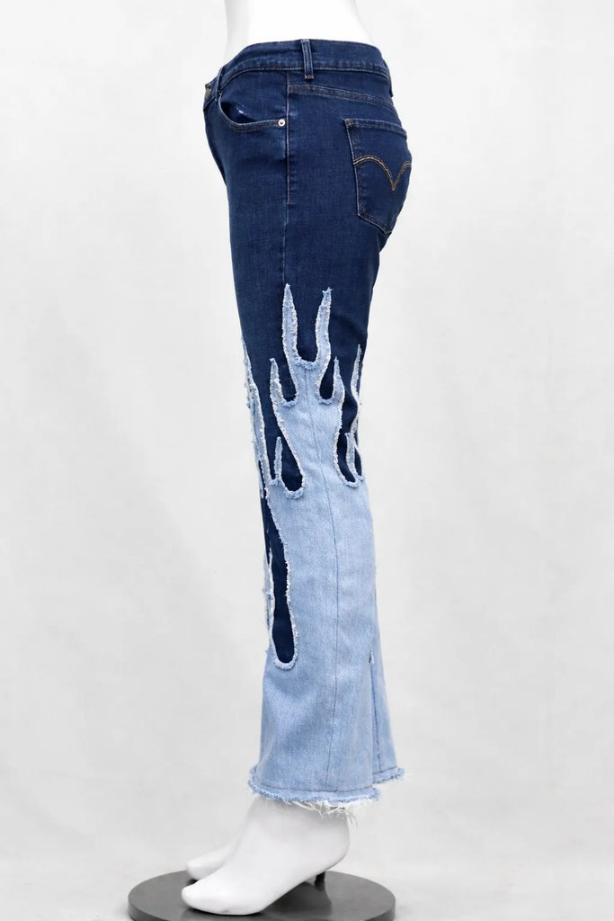 CR1689 UPCYCLED FLAME PANEL DENIM JEANS