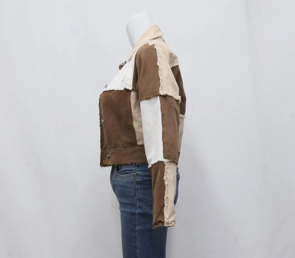 CR1199 Upcycled Patchwork Cropped Jacket