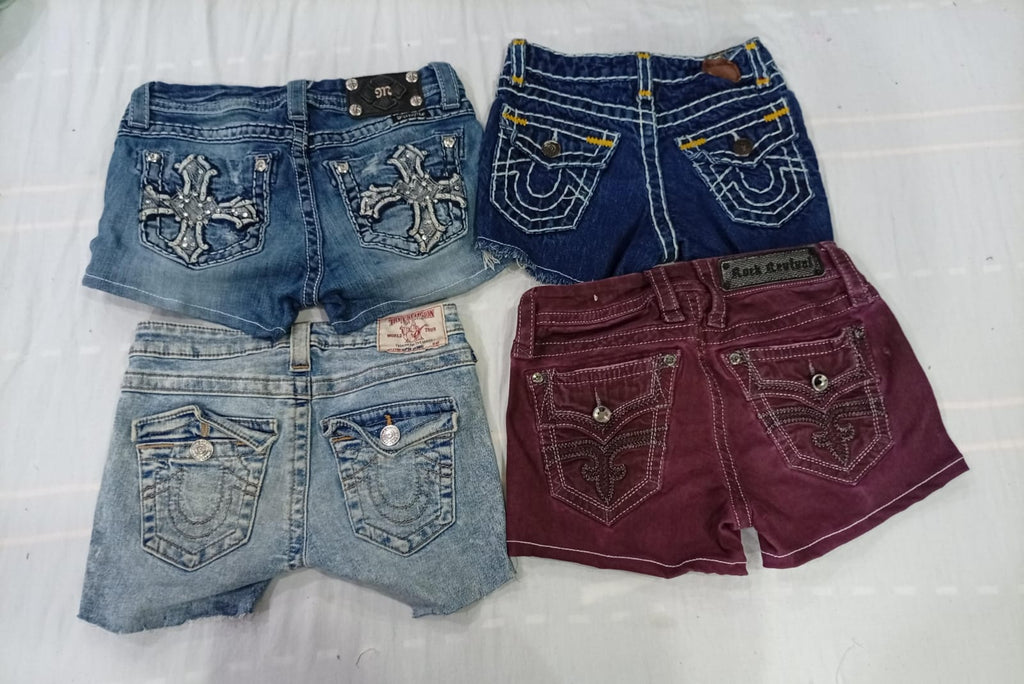 CR10576 Upcycled Mix Branded Kids’ Mini Denim Shorts