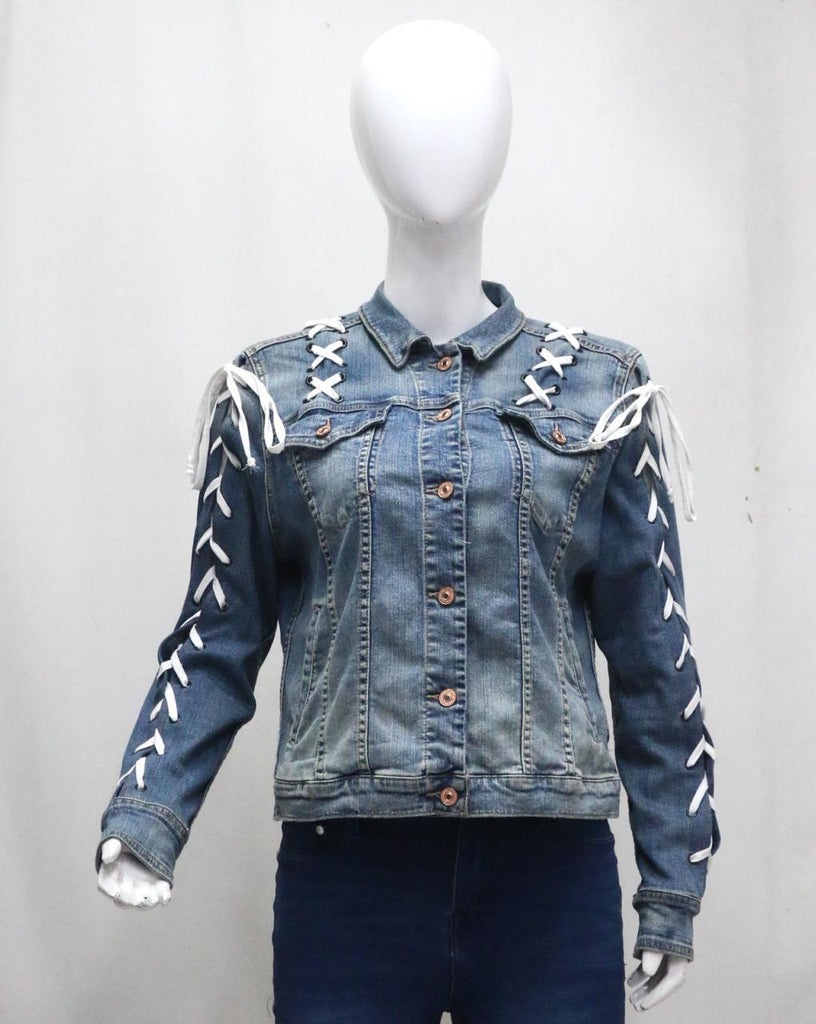 CR1813 UPCYCLED LACE-UP DENIM JACKET
