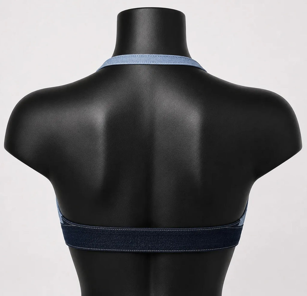 CR1570 Upcycled Denim Halter Bralette