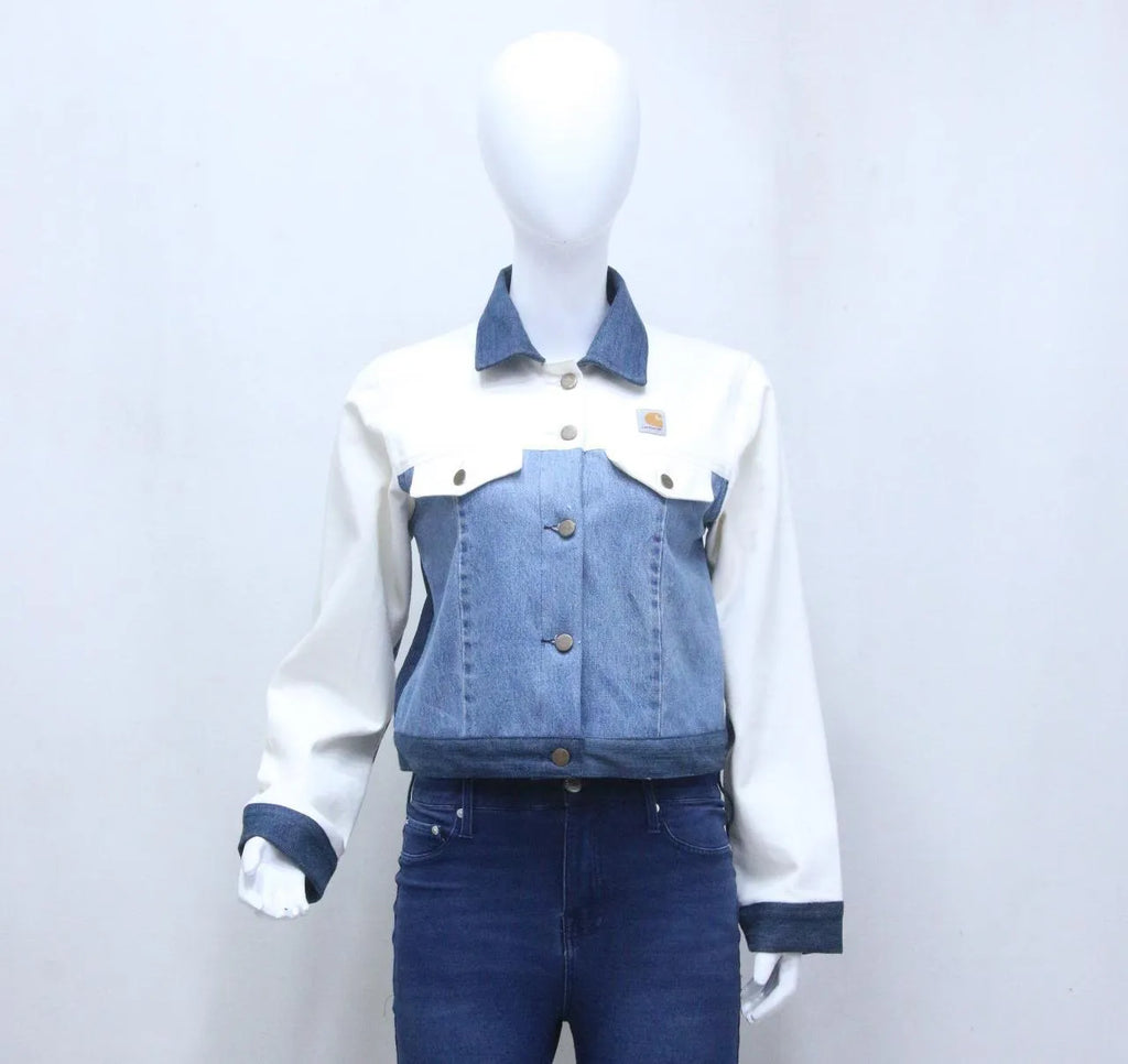 CR1193 Upcycled Cropped Denim Panel Jacket