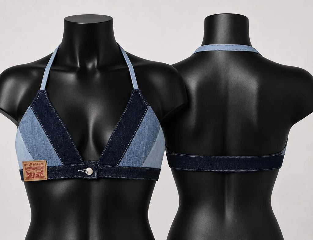 CR1570 Upcycled Denim Halter Bralette